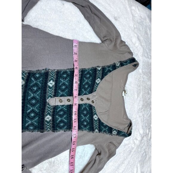 We The Free Henley w/ Aztec wool fair Isle shirt women size medium - Picture 3 of 5